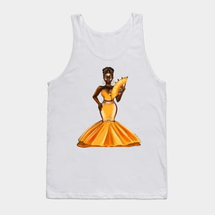 Black Empress -  Black Afro Princess in yellow with fan! beautiful black girl with Afro hair, brown eyes and dark brown skin. Hair love ! Tank Top